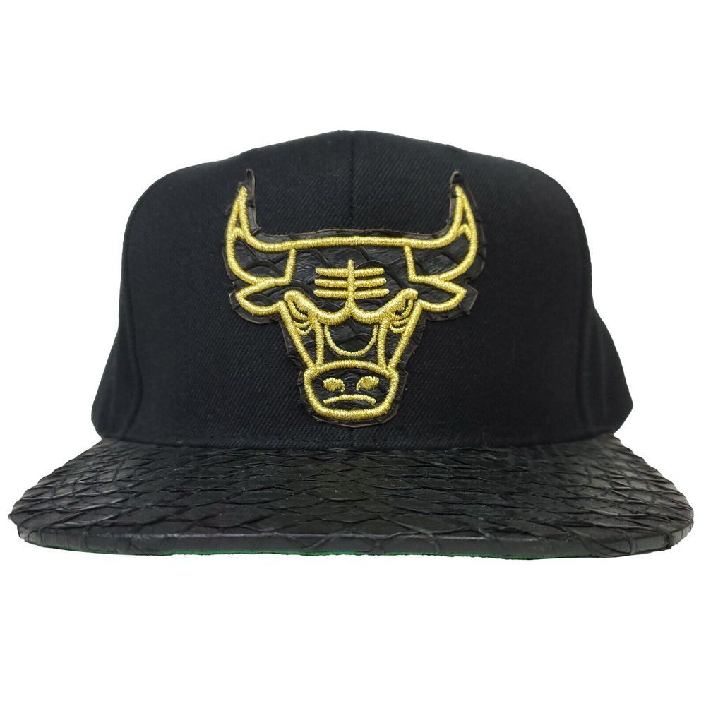 Chicago Bulls Mitchell & Ness NBA Snapback Hat Cap Fish Carp Skin Bill Black NWT